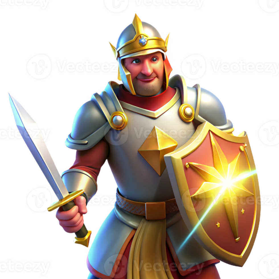 wonderful creative A noble knight in shining armor, wielding a gleaming sword and shield. Heroic, bright lighting. Classical painting style genuine png