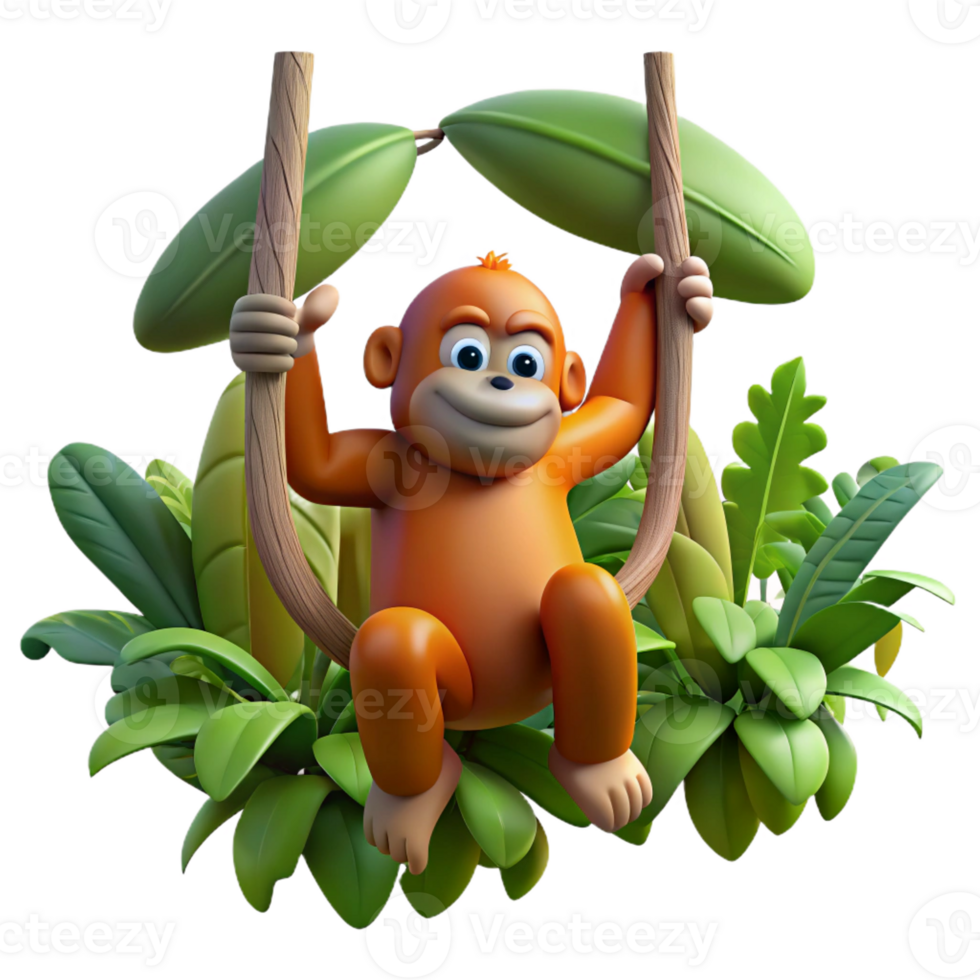 extraordinary modern A curious orangutan swinging through the trees, jungle setting, natural lighting genuine png