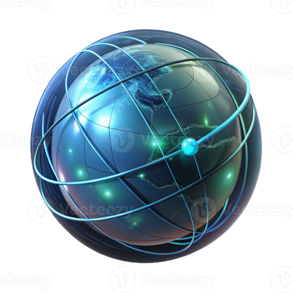 vibrant artistic A holographic projection of Earth rotating slowly, lines of data streaming across its surface, dark, dramatic lighting, futuristic style professional png