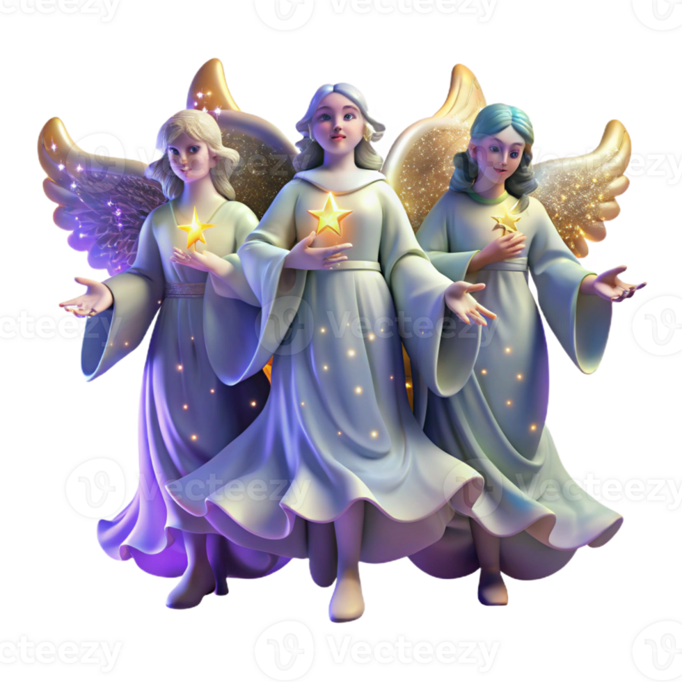 vibrant classic A group of celestial beings with glowing wings and ethereal robes float among the stars. Soft, celestial lighting. Baroque style authentic png