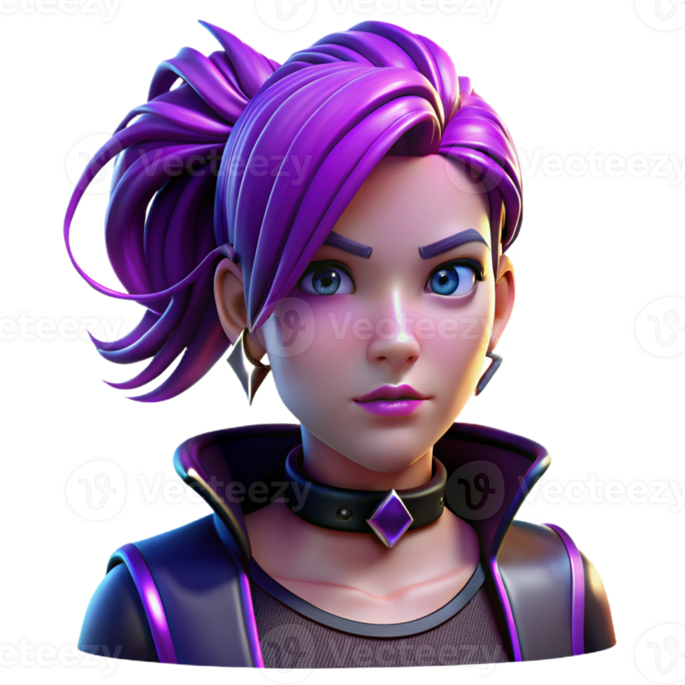 wonderful vintage Portrait of a teenage girl with vibrant purple hair and multiple piercings, looking defiant, lit by neon lights, in a cyberpunk style 4K png