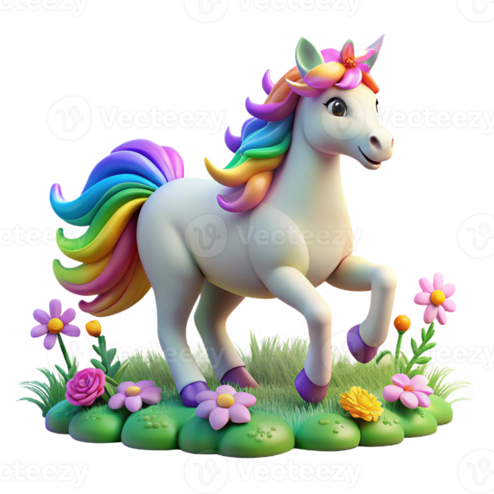 elegant abstract A majestic unicorn with a rainbow mane galloping through a field of glowing flowers, in a vibrant, fairytale style high resolution png