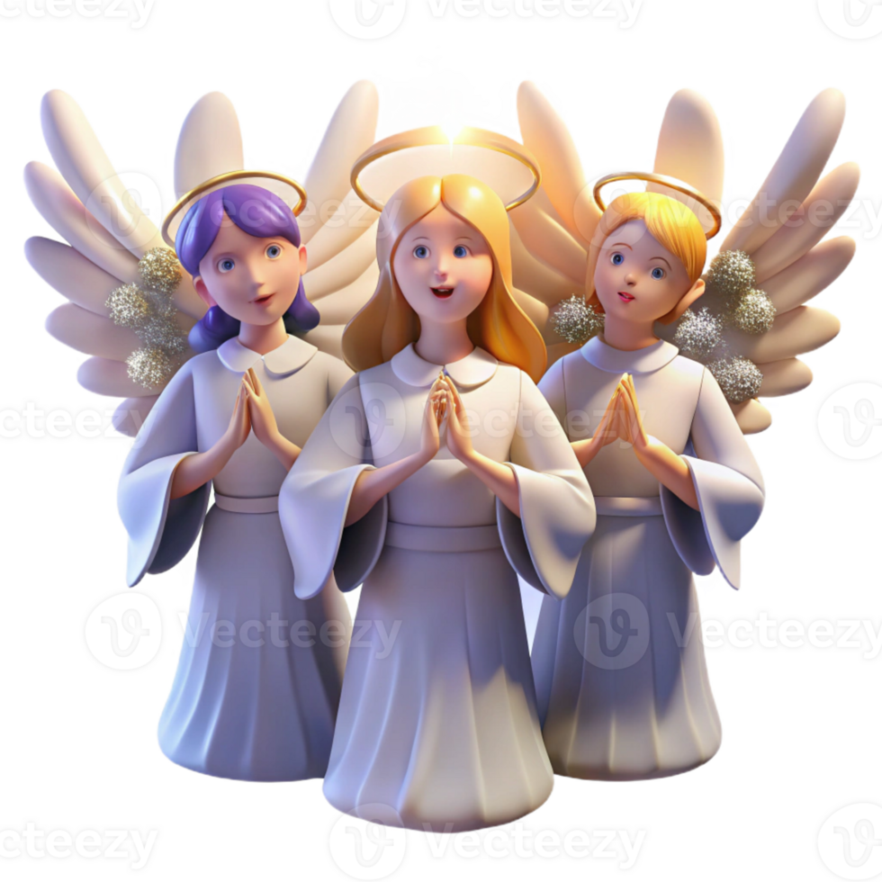 vibrant rustic A group of celestial beings with glowing wings and halos, singing in harmony. Soft, heavenly light, angelic fantasy style professional png