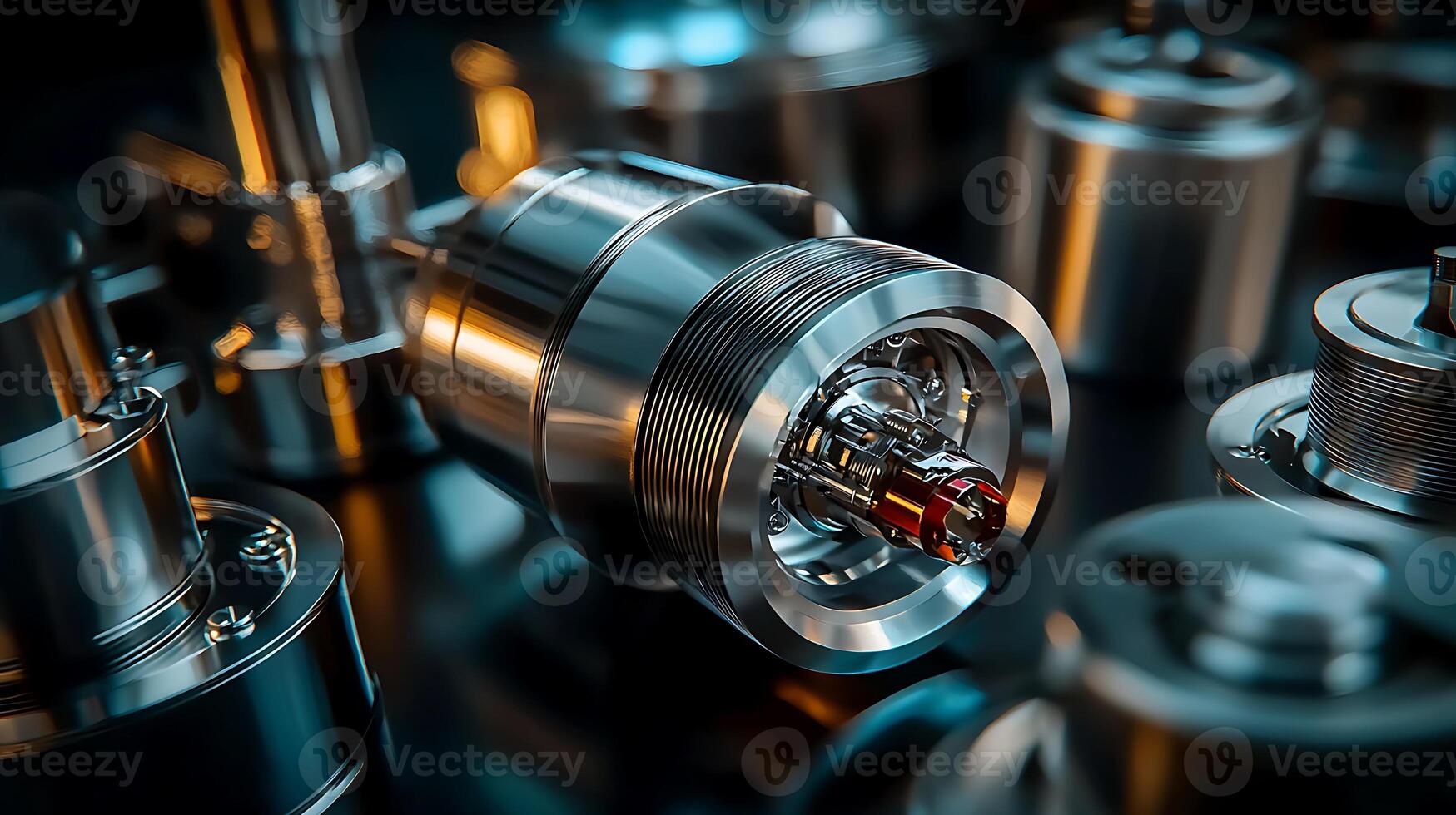 Close-up of intricate metallic components showcasing advanced engineering and technology photo