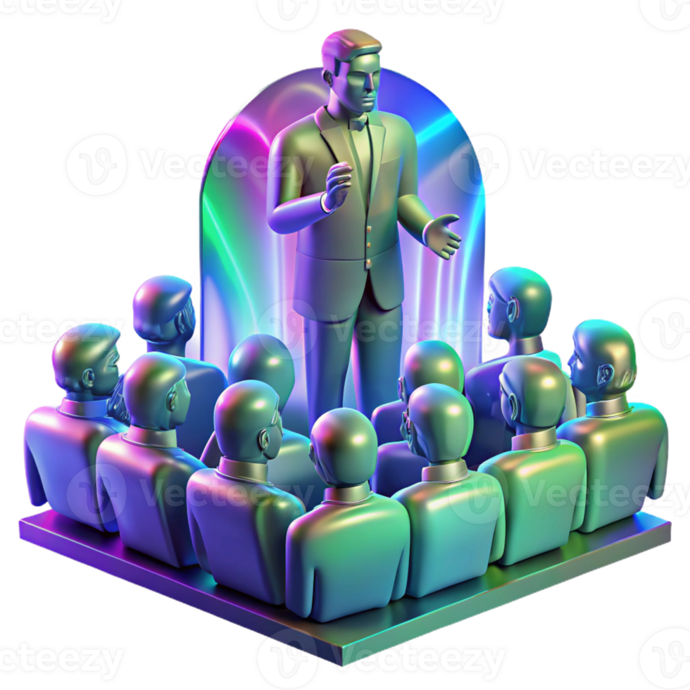 elegant creative A holographic projection of a political leader addressing a crowd, distorted visuals, glitch art style, vibrant neon colors, dramatic lighting 4K png