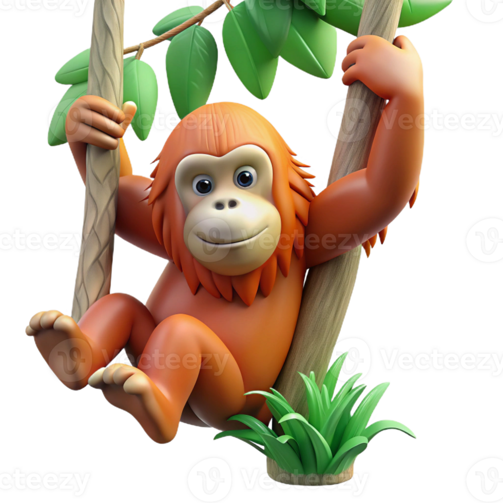 magnificent rustic A orangutan swinging through the trees, lush rainforest setting, agile and acrobatic authentic png