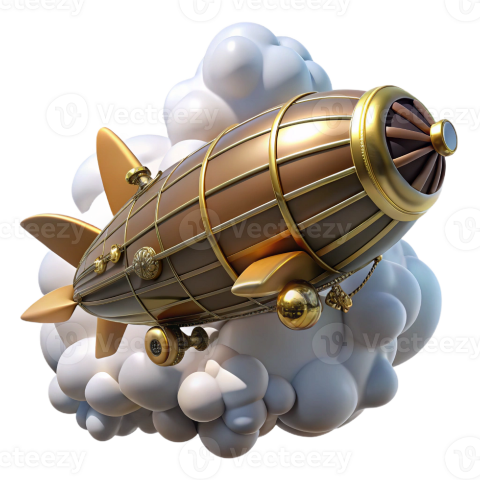 elegant vintage A steampunk zeppelin, soaring through the clouds, intricate details, bright sunlight, majestic style detailed png