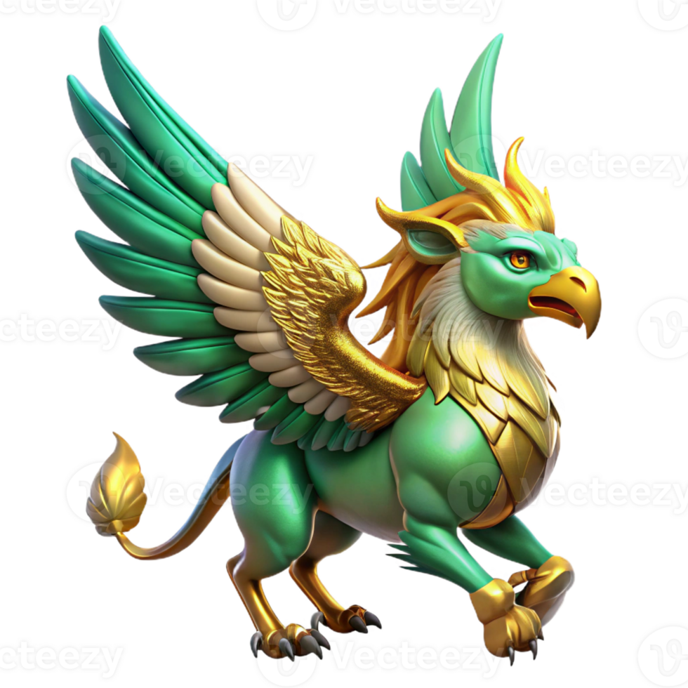 serene creative A majestic griffin with golden feathers and piercing emerald eyes soaring through a nebula of vibrant colors. Backlighting. Art Deco style original png