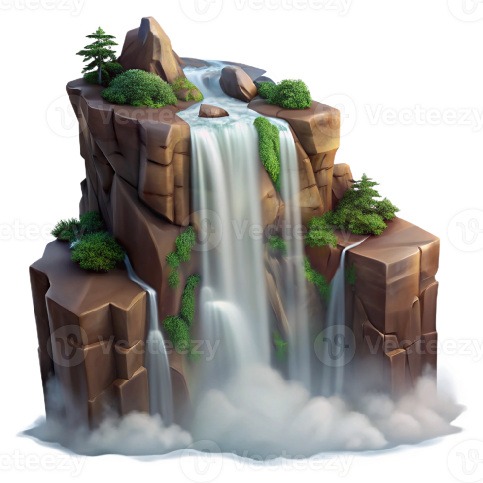 elegant abstract A roaring waterfall cascading down a cliff face, misty lighting, romantic landscape painting high resolution png