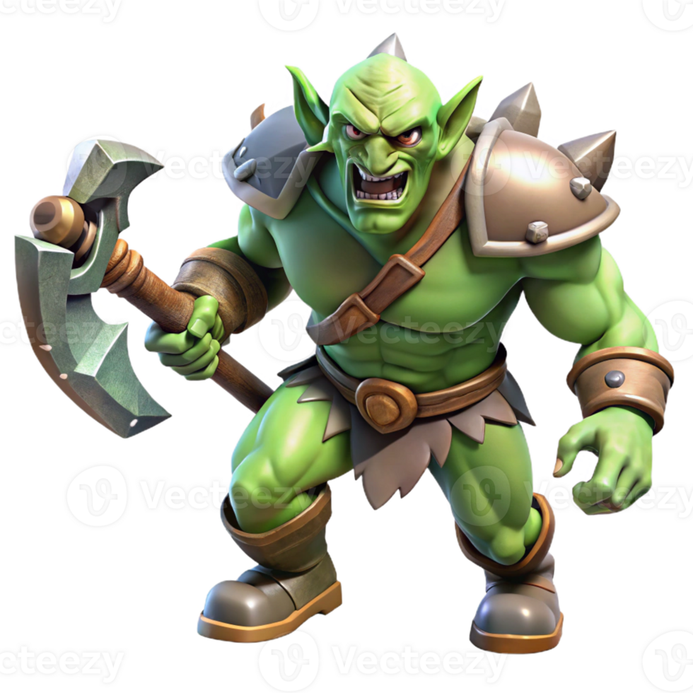 dramatic abstract A fearsome orc warrior wielding a massive axe, charging into battle. Dynamic pose, realistic style exclusive png