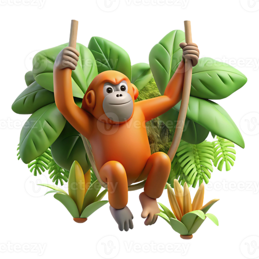 wonderful abstract A orangutan swinging through the trees, lush rainforest setting, agile and acrobatic 4K png