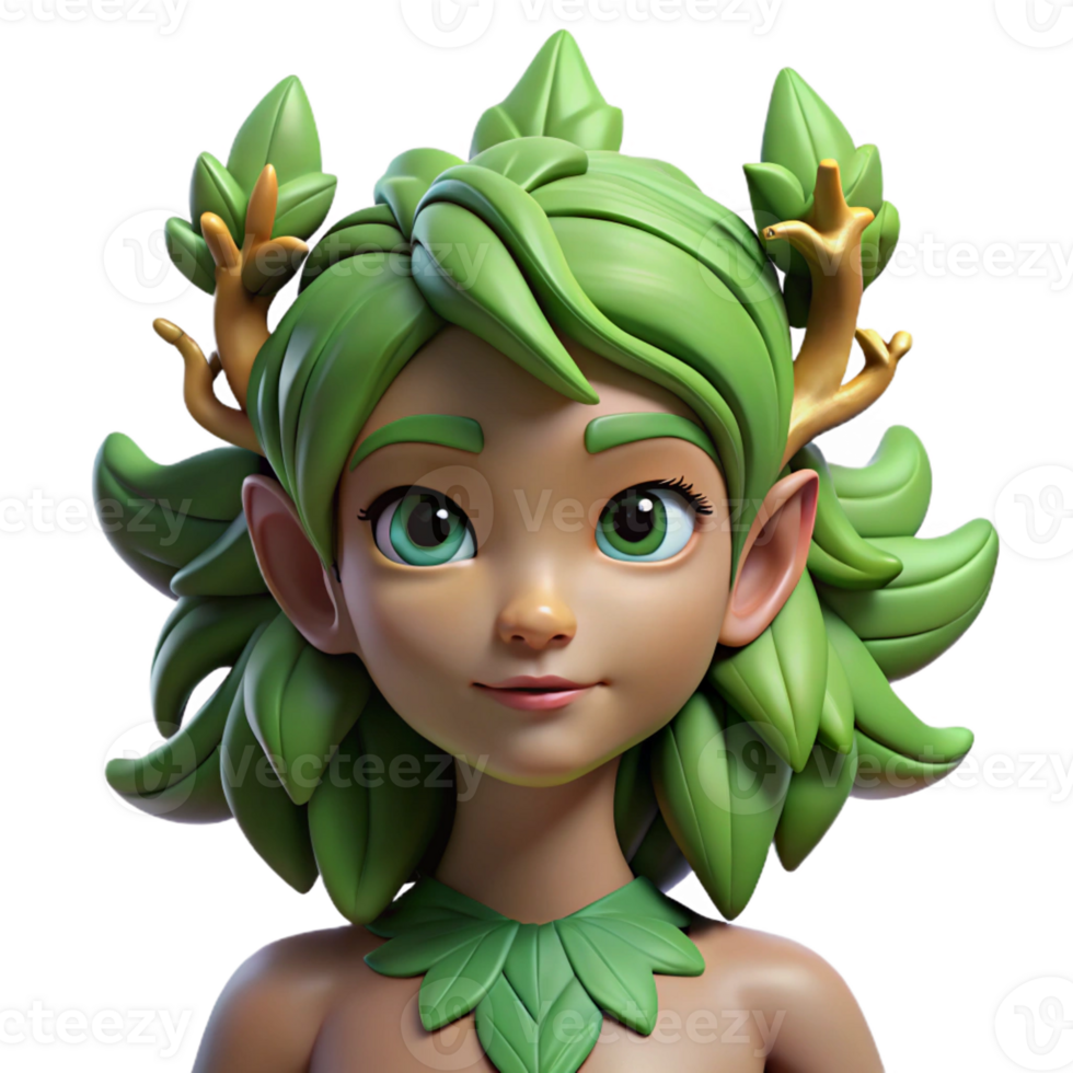 beautiful abstract A beautiful dryad with bark-like skin and leafy hair merging with a giant oak tree, in a soft, fantasy art style detailed png