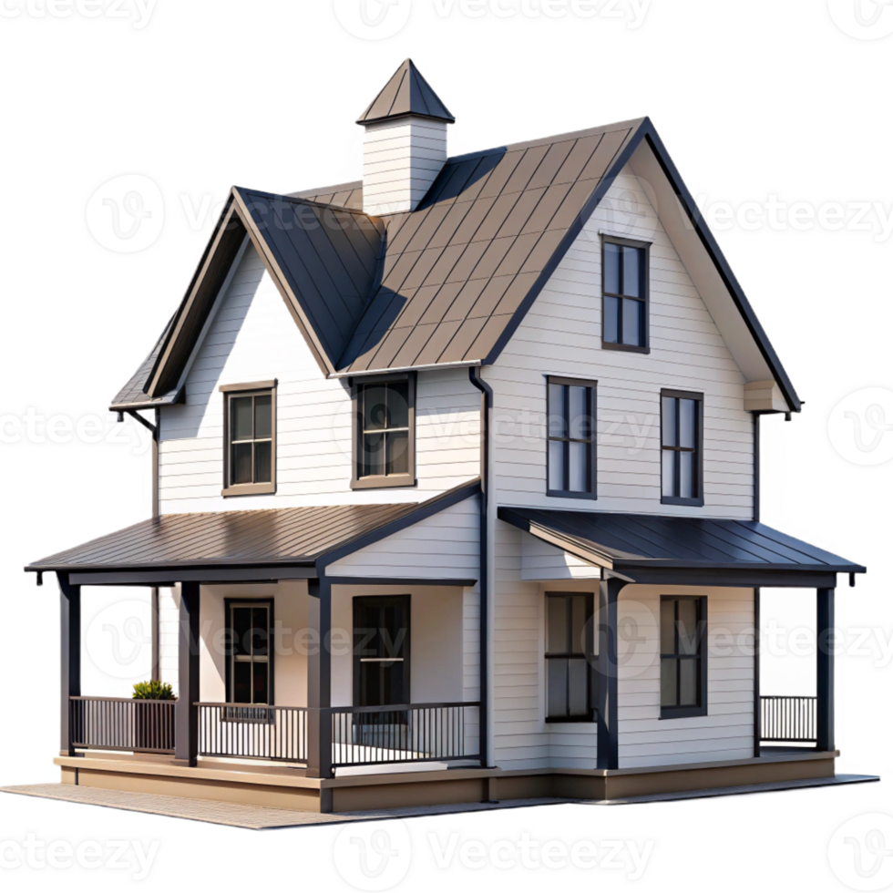 impressive abstract Modern farmhouse, white siding, black trim, wraparound porch, rural setting, farmhouse style professional png