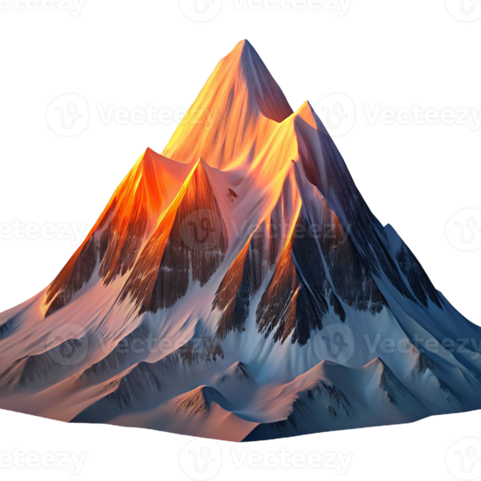 serene classic A majestic snow-capped mountain peak at sunset, dramatic lighting, Romantic landscape painting style authentic png