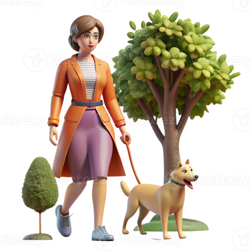 extraordinary abstract A woman wearing fashionable clothes walking her dog down a tree-lined street, street style photography, natural light premium png