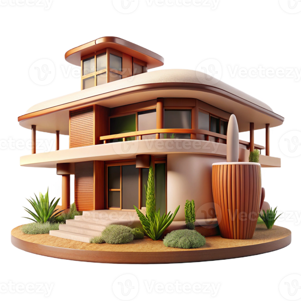 impressive abstract Frank Lloyd Wright inspired house, organic architecture, natural materials, integrated with nature, prairie style professional png