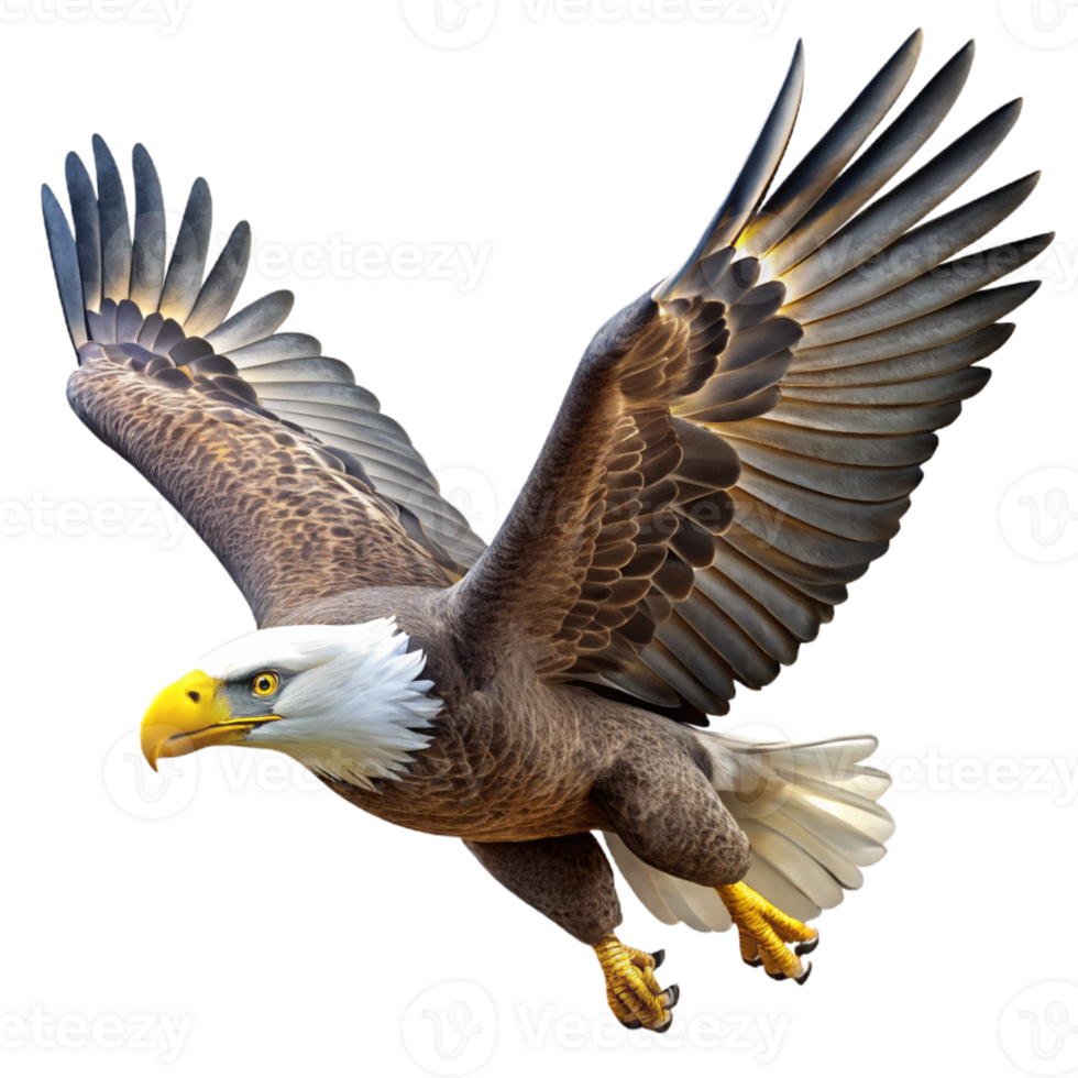 impressive traditional A bald eagle soaring through the sky, powerful and majestic, photorealistic style, natural lighting exclusive png