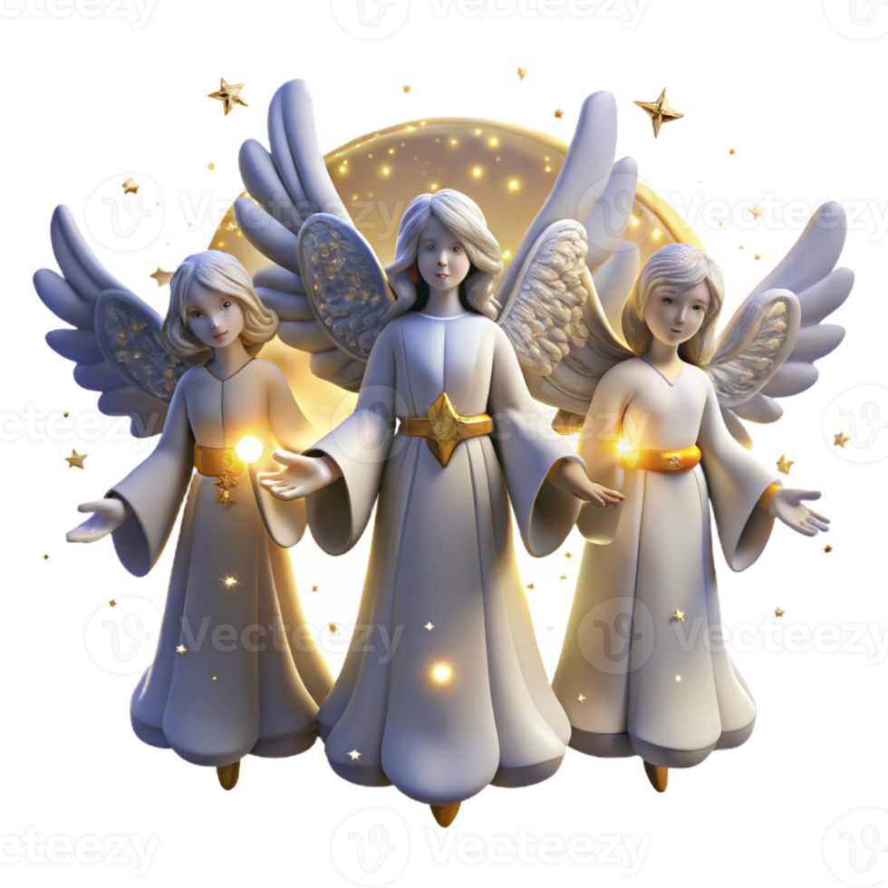 elegant minimalist A group of celestial beings with glowing wings and ethereal robes float among the stars. Soft, celestial lighting. Baroque style genuine png