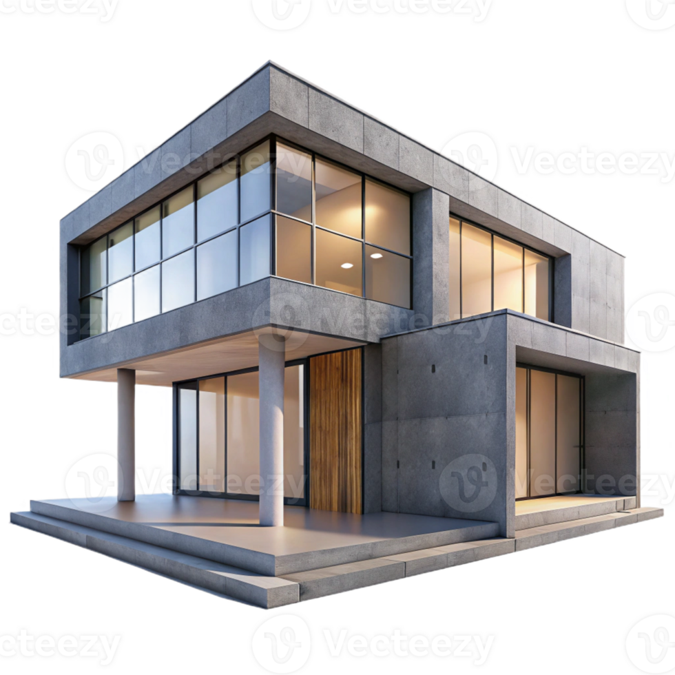 vibrant minimalist Modern minimalist house, concrete walls, floor-to-ceiling windows, desert landscape, sleek style high quality png