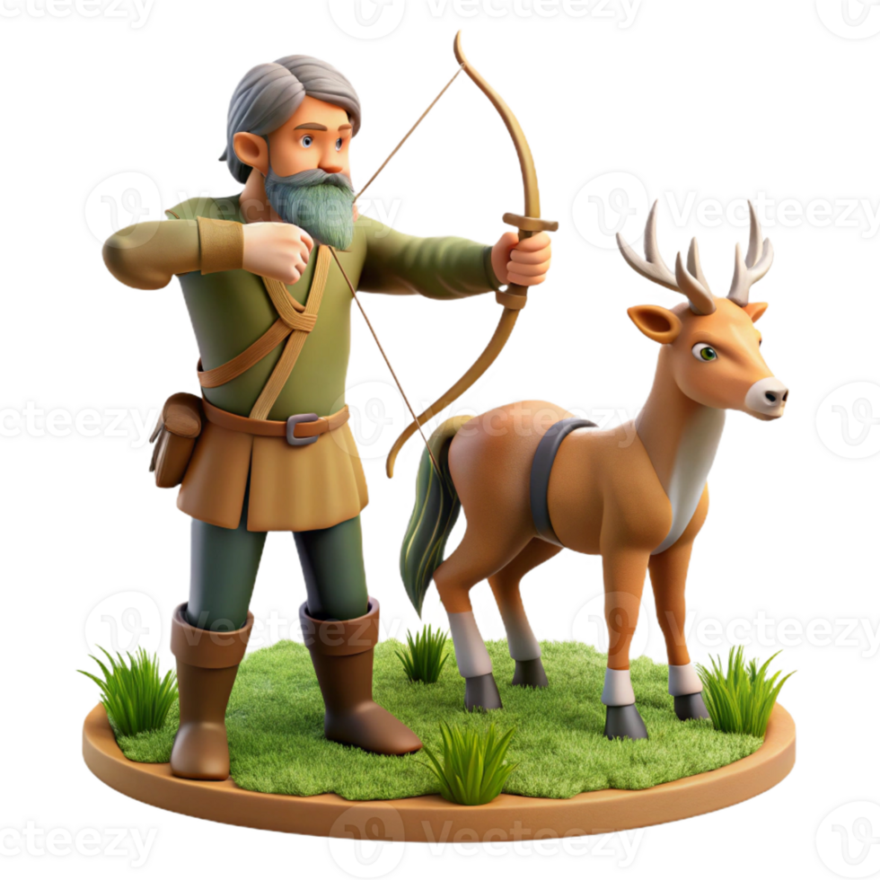 dramatic minimalist A wise old centaur teaching a young human archery in a forest clearing. Realistic style, warm lighting professional png