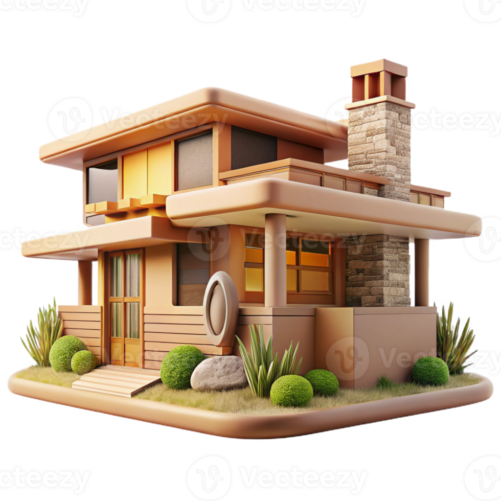 extraordinary artistic Frank Lloyd Wright inspired house, organic architecture, natural materials, integrated with nature, prairie style detailed png