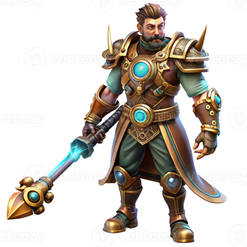 beautiful abstract A full-body view of a steampunk warrior, clad in ornate armor and wielding a steam-powered blade. Dynamic lighting, comic book style, vibrant colors professional png