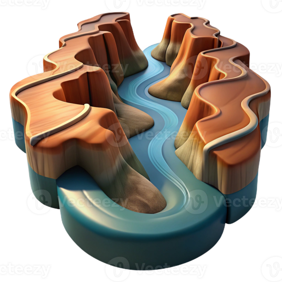 beautiful classic A winding river through a canyon, aerial view, dramatic lighting high resolution png