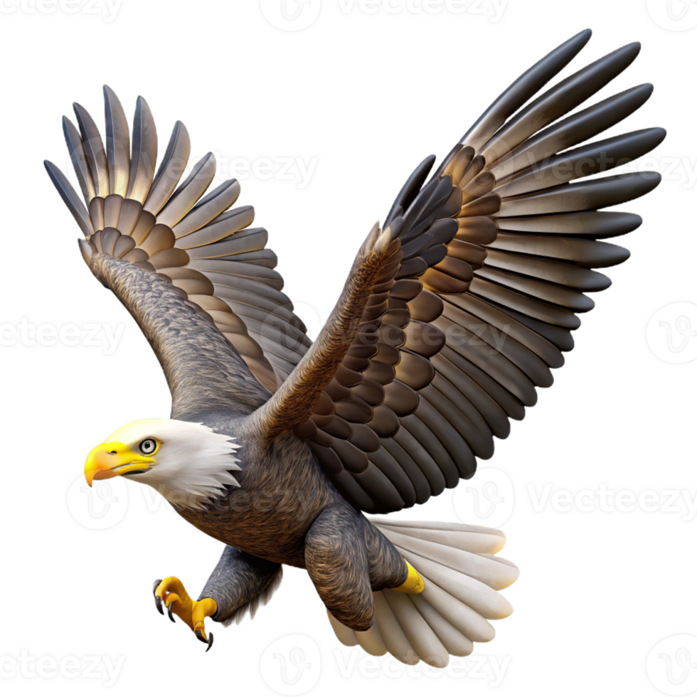 stunning abstract A majestic bald eagle soaring through the sky, its wings spread wide, rendered in a powerful, realistic style high resolution png