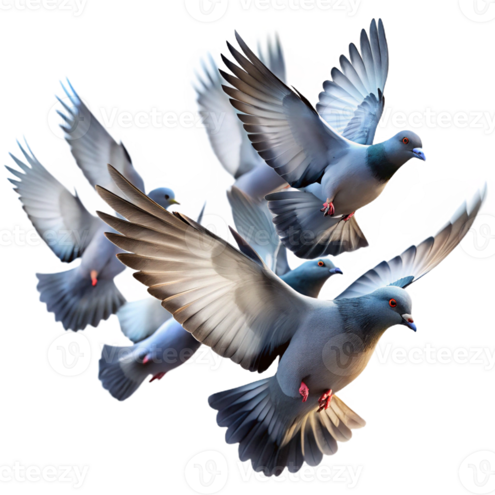 stunning artistic A flock of pigeons taking flight in a busy urban plaza, bright midday sunlight, dynamic motion blur, impressionistic style high quality png