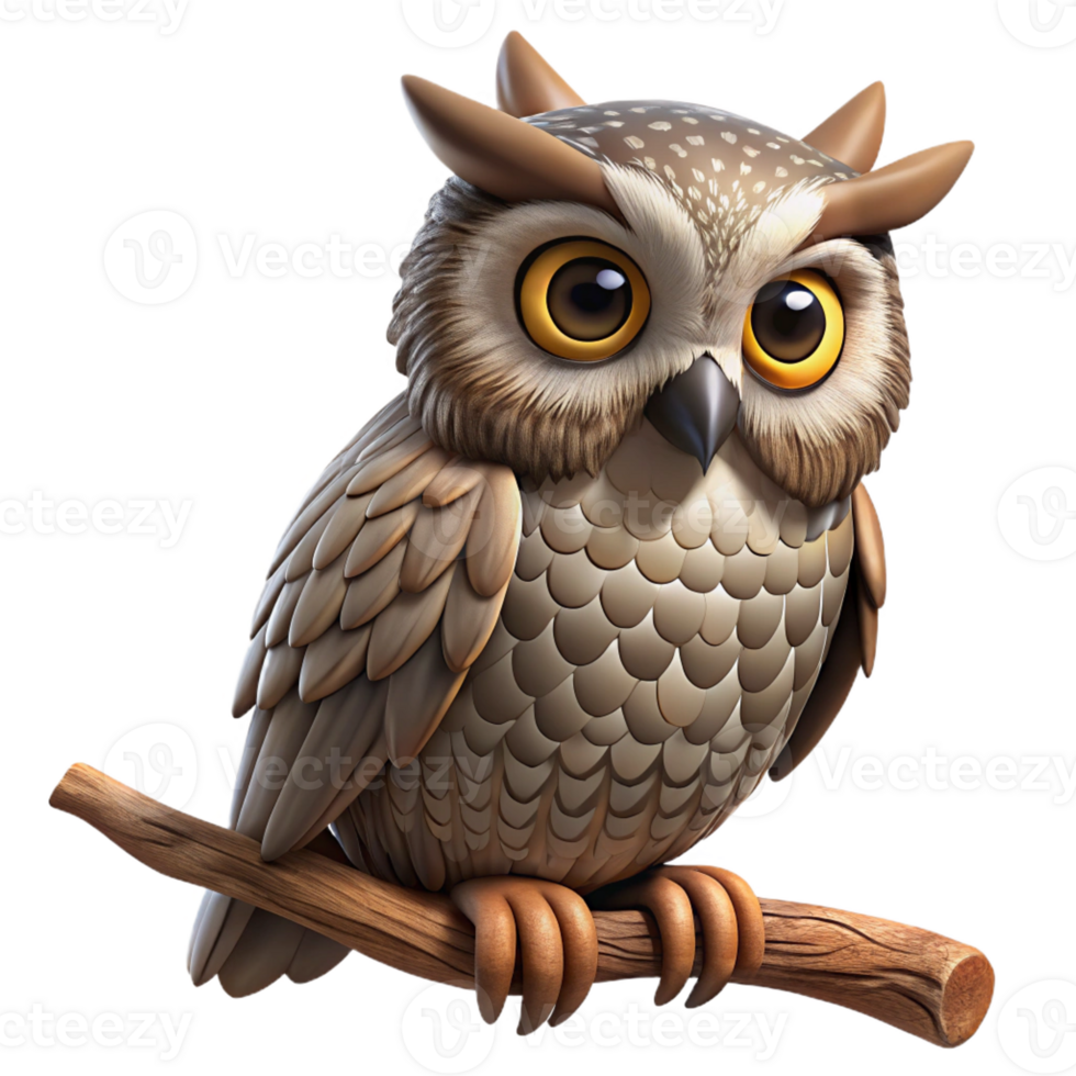 vibrant abstract A wise old owl perched on a branch, its feathers ruffled by a gentle breeze, depicted in a vintage, engraved style 4K png