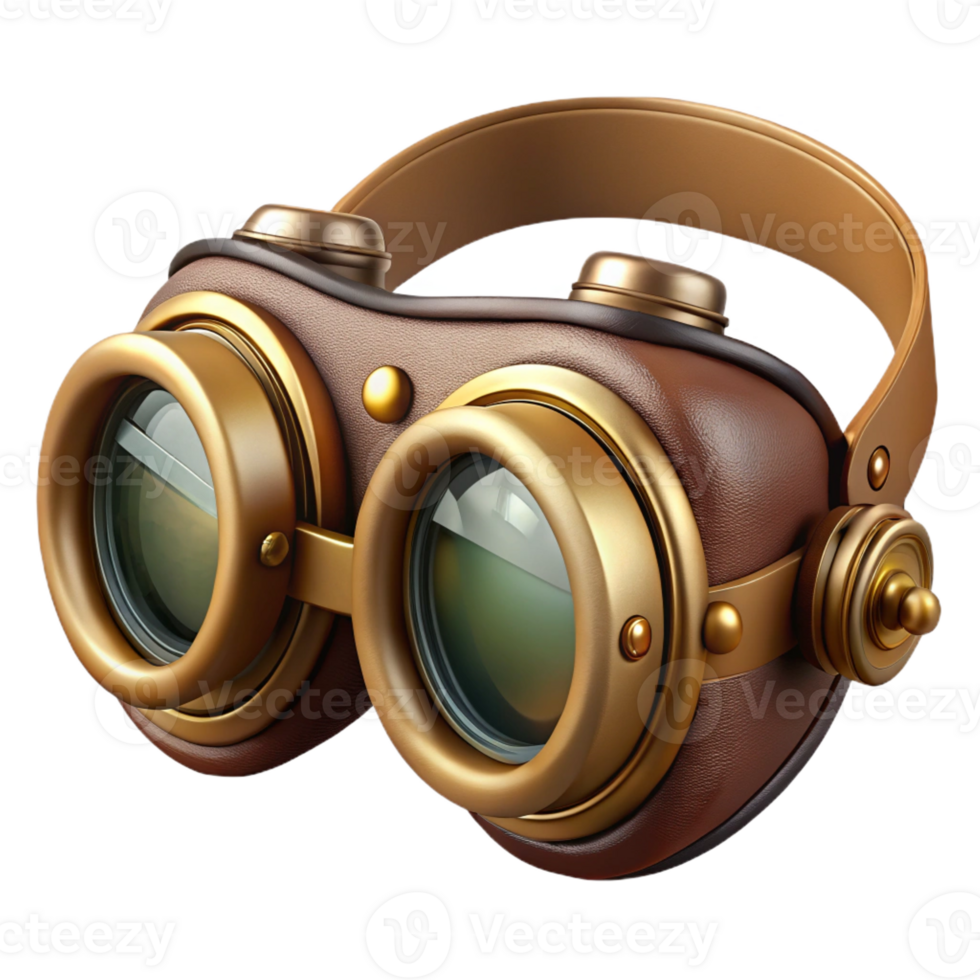 dramatic abstract A steampunk goggles, with intricate lenses and adjustable straps, brass and leather, soft, diffused lighting, vintage photography style detailed png