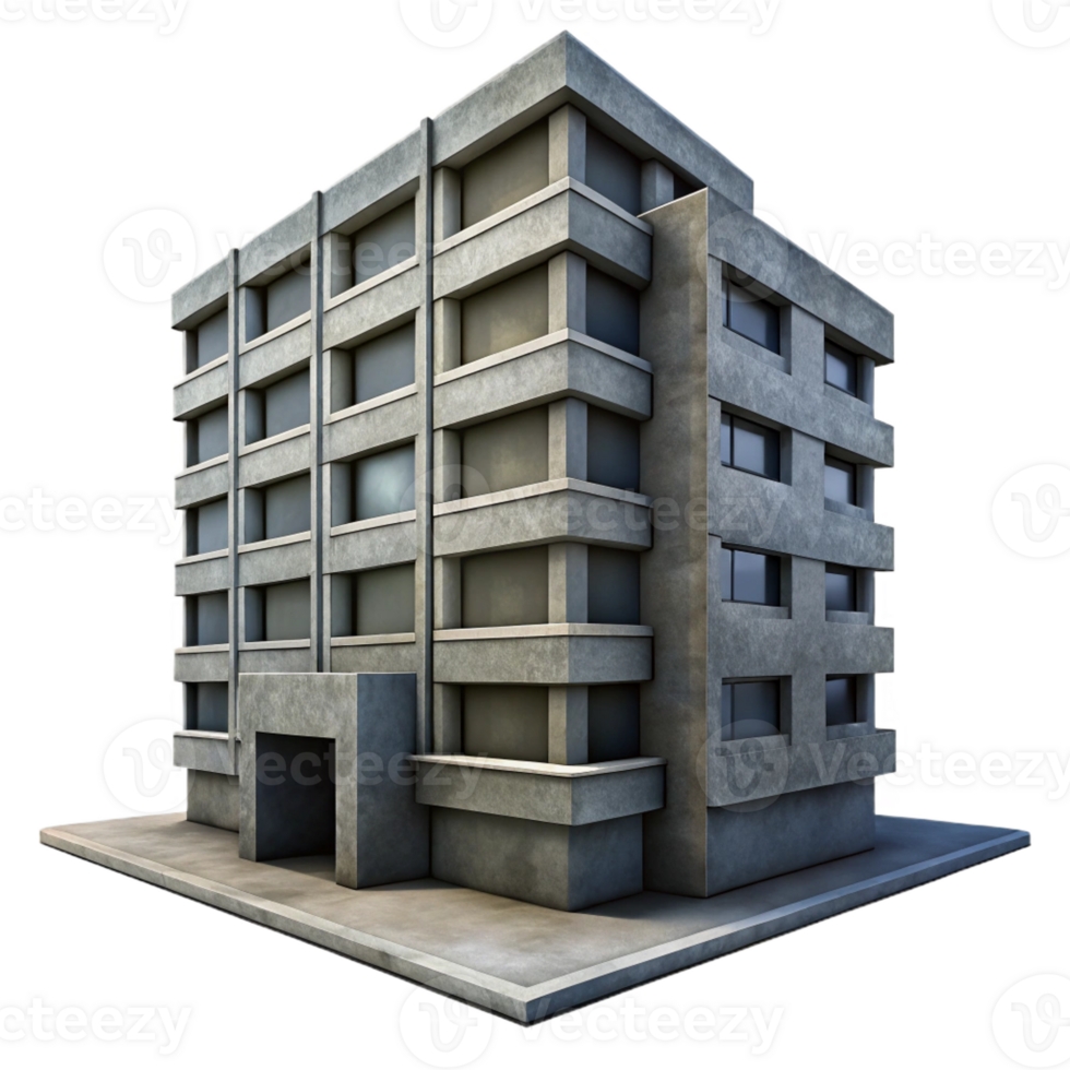 beautiful contemporary Brutalism, concrete apartment block, overcast sky, harsh shadows, photorealistic style exclusive png