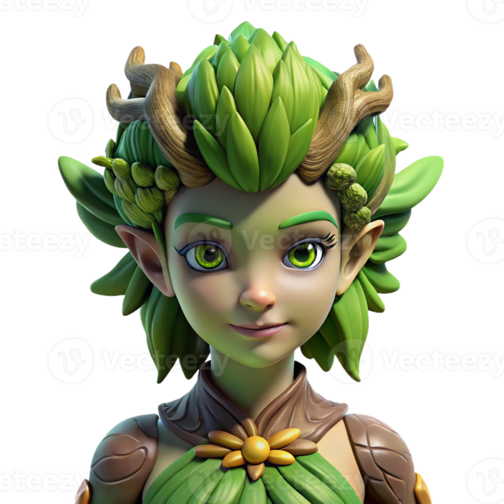 magnificent contemporary A serene dryad with bark-like skin and leafy hair, merging with a giant tree, illuminated by dappled sunlight. Mystical, ethereal, nature-inspired, 4k genuine png