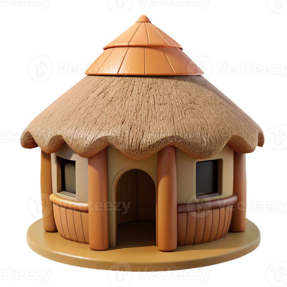 magnificent modern Mud hut, traditional African architecture, thatched roof, earthy tones, vernacular style genuine png