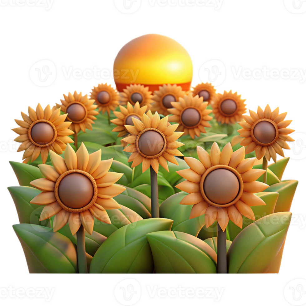 beautiful creative A field of sunflowers facing the rising sun, warm color palette, impressionistic style high resolution png