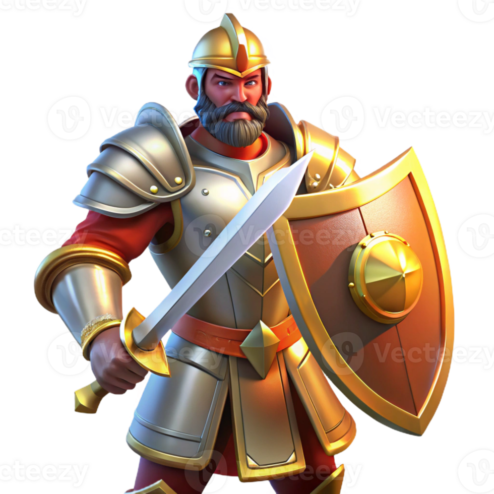 dramatic traditional A noble knight in shining armor, wielding a gleaming sword and shield. Heroic, bright lighting. Classical painting style authentic png