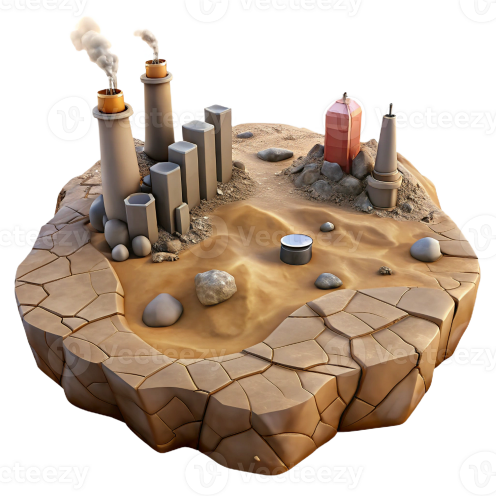 vibrant creative A desolate landscape with cracked earth and toxic fumes, muted color palette, post-apocalyptic style, gritty textures, hazy lighting high quality png