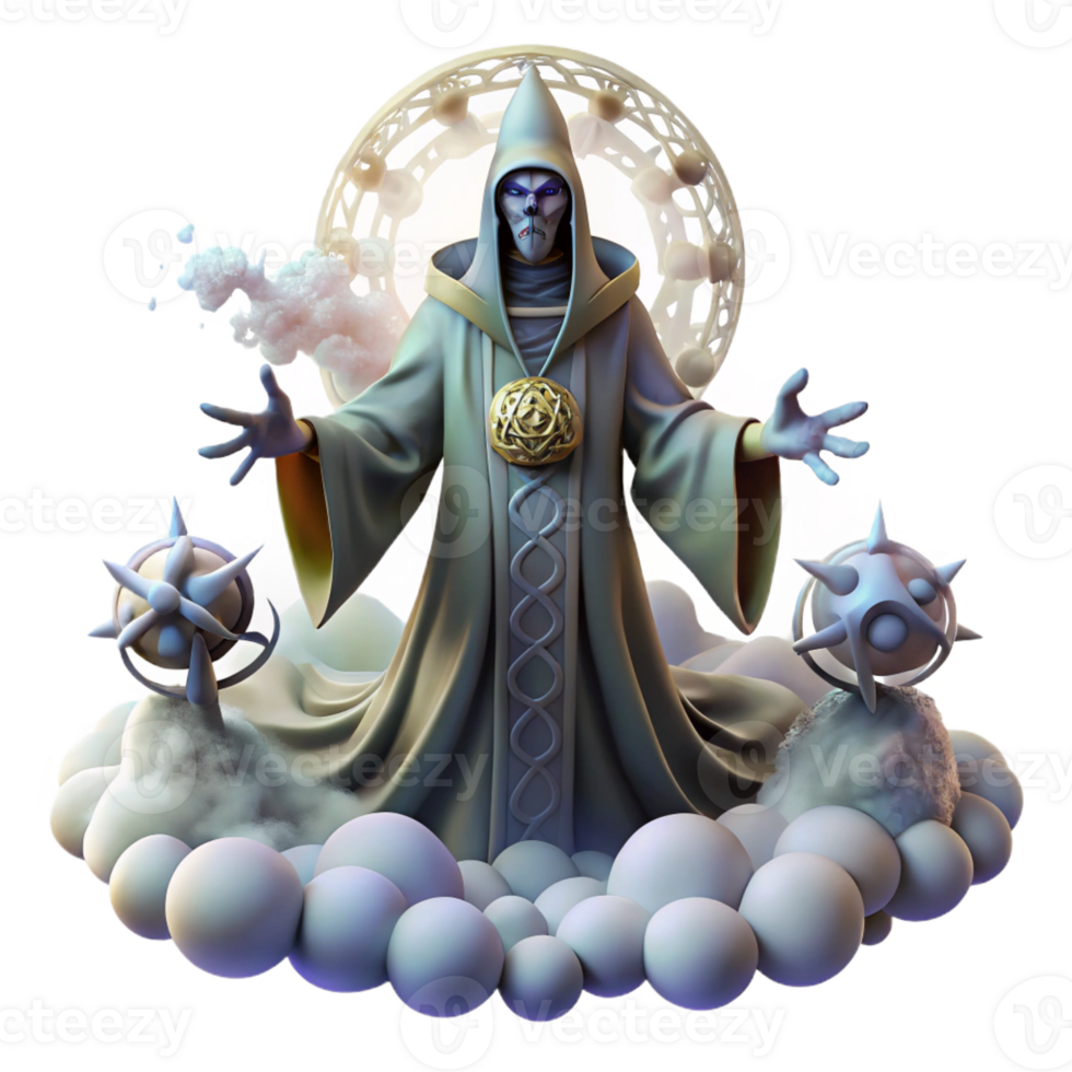 wonderful contemporary A wise oracle, surrounded by swirling mists and cryptic symbols, delivering a prophecy. Mysterious, atmospheric lighting. Symbolist style authentic png
