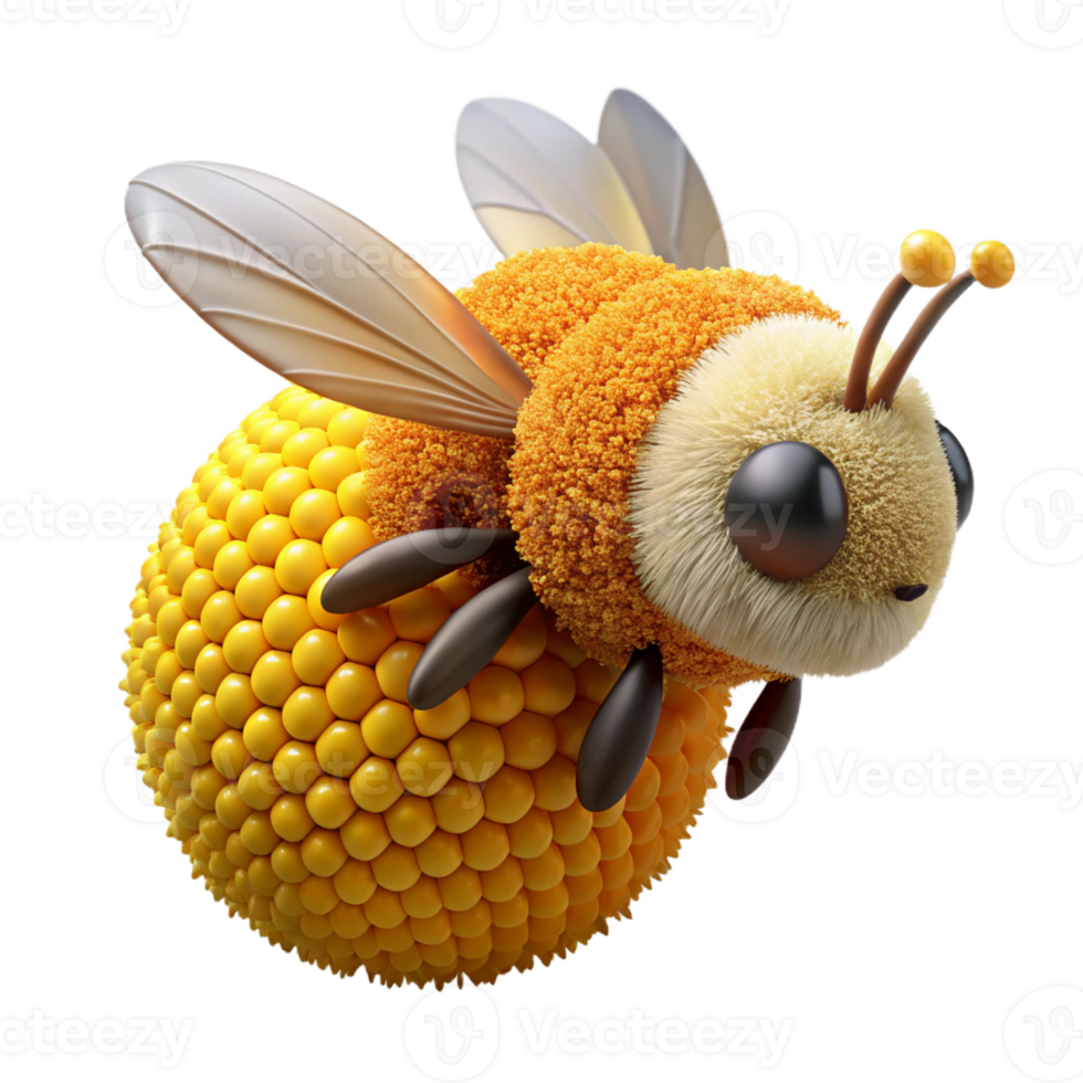 wonderful minimalist A busy bee collecting nectar from a flower, its fuzzy body covered in pollen, depicted in a close-up, macro photography style authentic png
