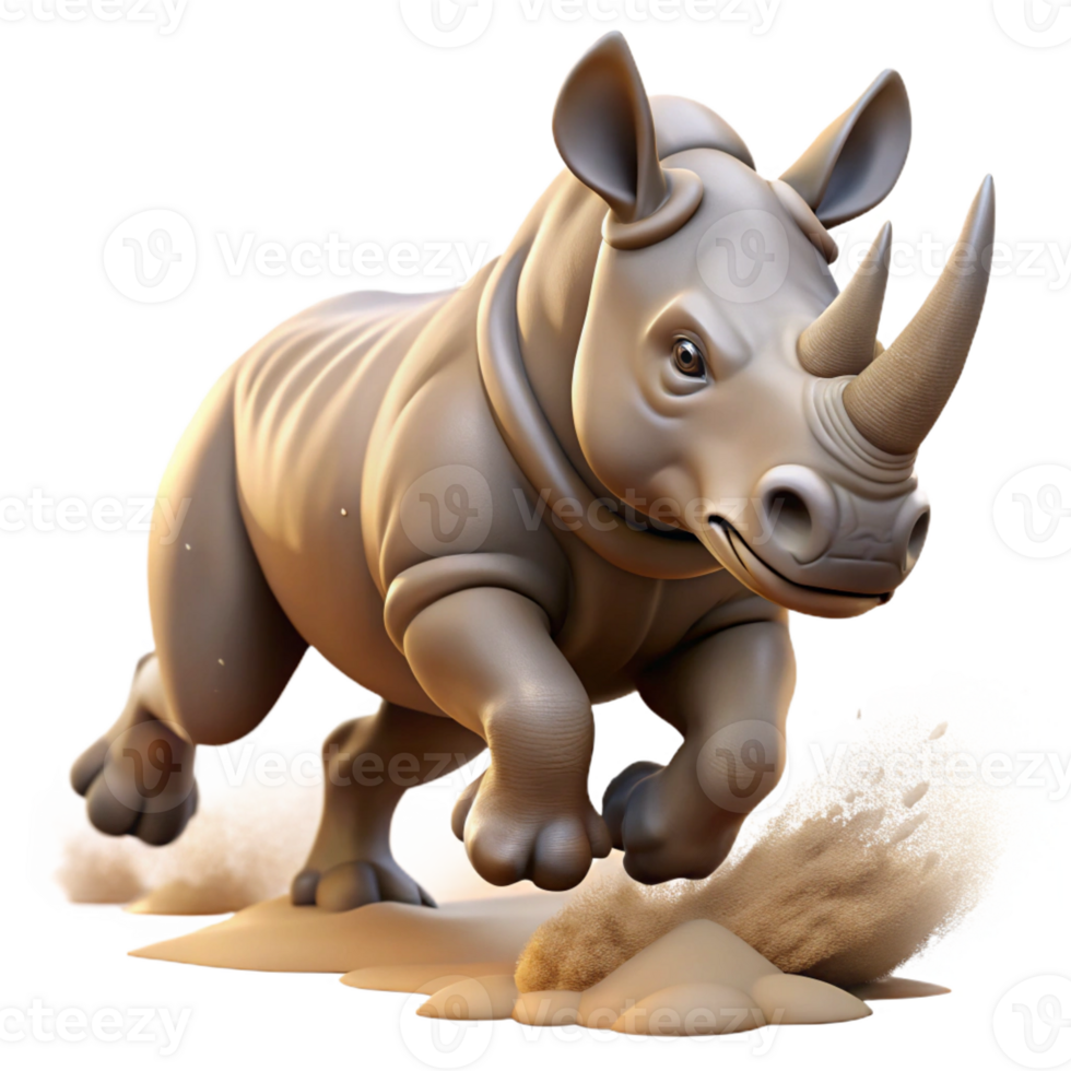 magnificent vintage A powerful rhinoceros charging across the African savanna, dust billowing behind it. Action-packed, dynamic style authentic png