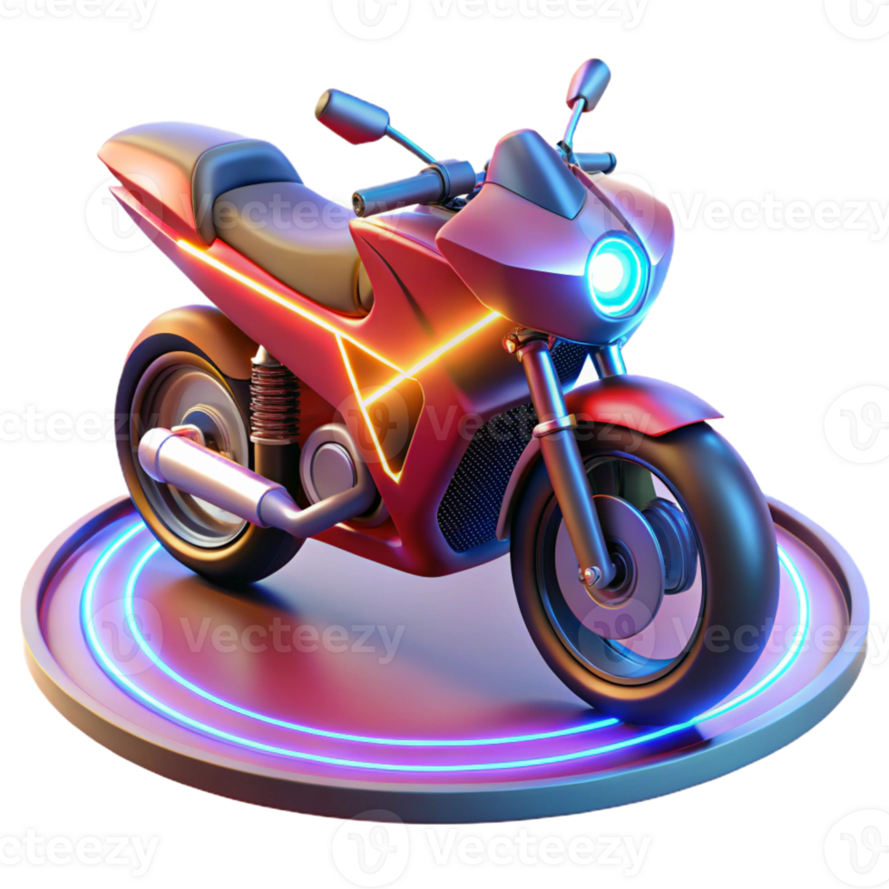 impressive creative A sleek, futuristic motorcycle with glowing red energy trails, parked in front of a neon-lit nightclub, in a dynamic, anime style high resolution png