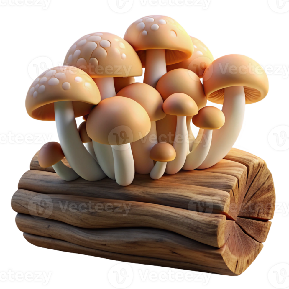 impressive abstract A cluster of mushrooms growing on a log, earthy tones, soft diffused light, nature photography style 4K png
