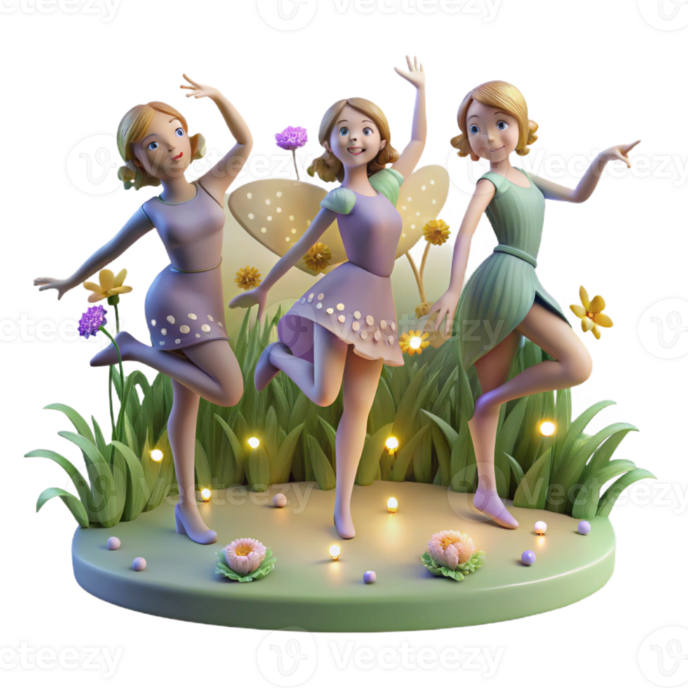 impressive abstract A group of nymphs dancing in a moonlit meadow, adorned with flowers and glowing fireflies. Magical, ethereal lighting. Art Deco style detailed png