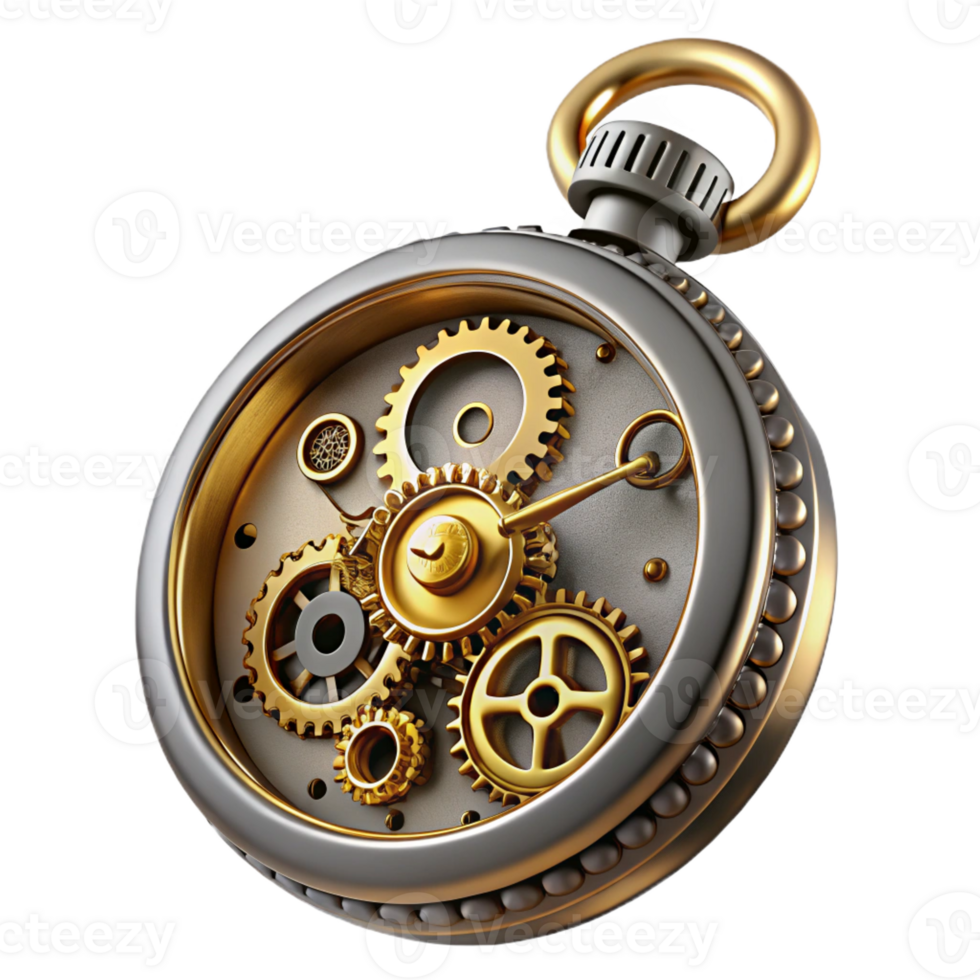 vibrant abstract A steampunk pocket watch, gold and silver, intricate gears and springs visible, macro photography, sharp focus, dramatic lighting detailed png