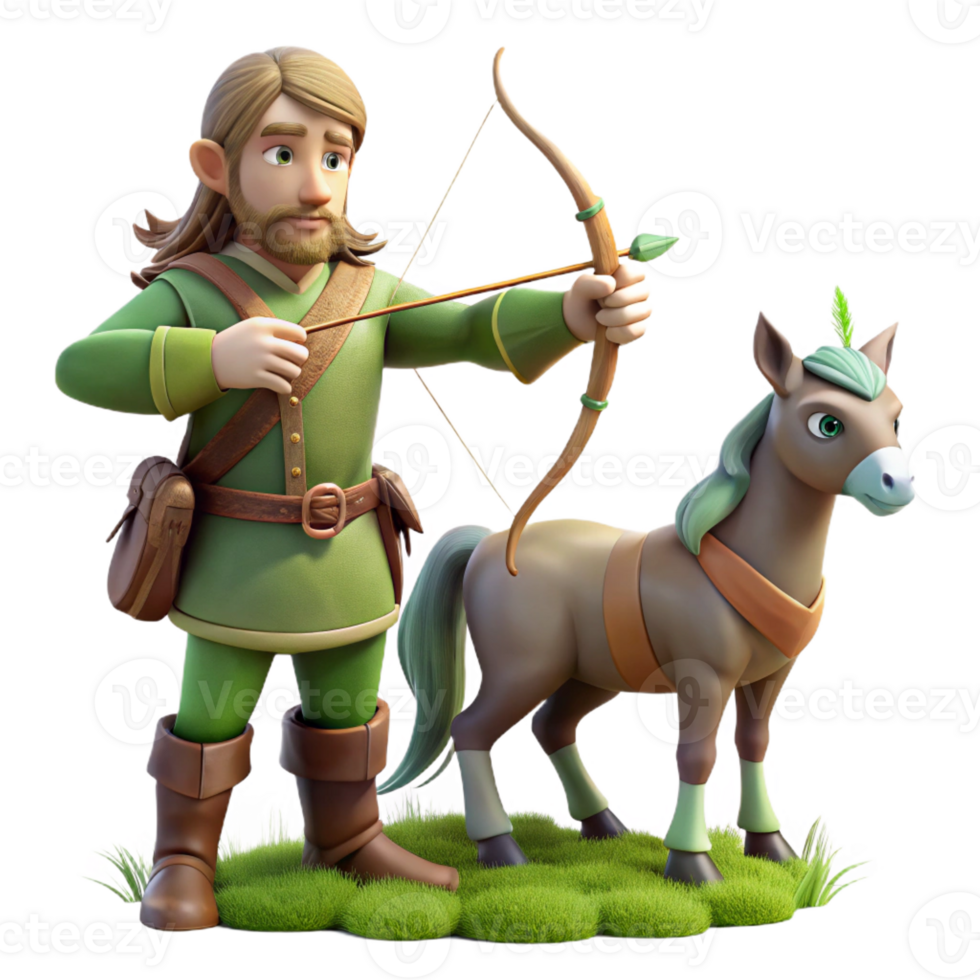 extraordinary modern A wise old centaur with a bow and arrow, teaching a young elf archery. Soft, forest lighting, mythical fantasy style high resolution png