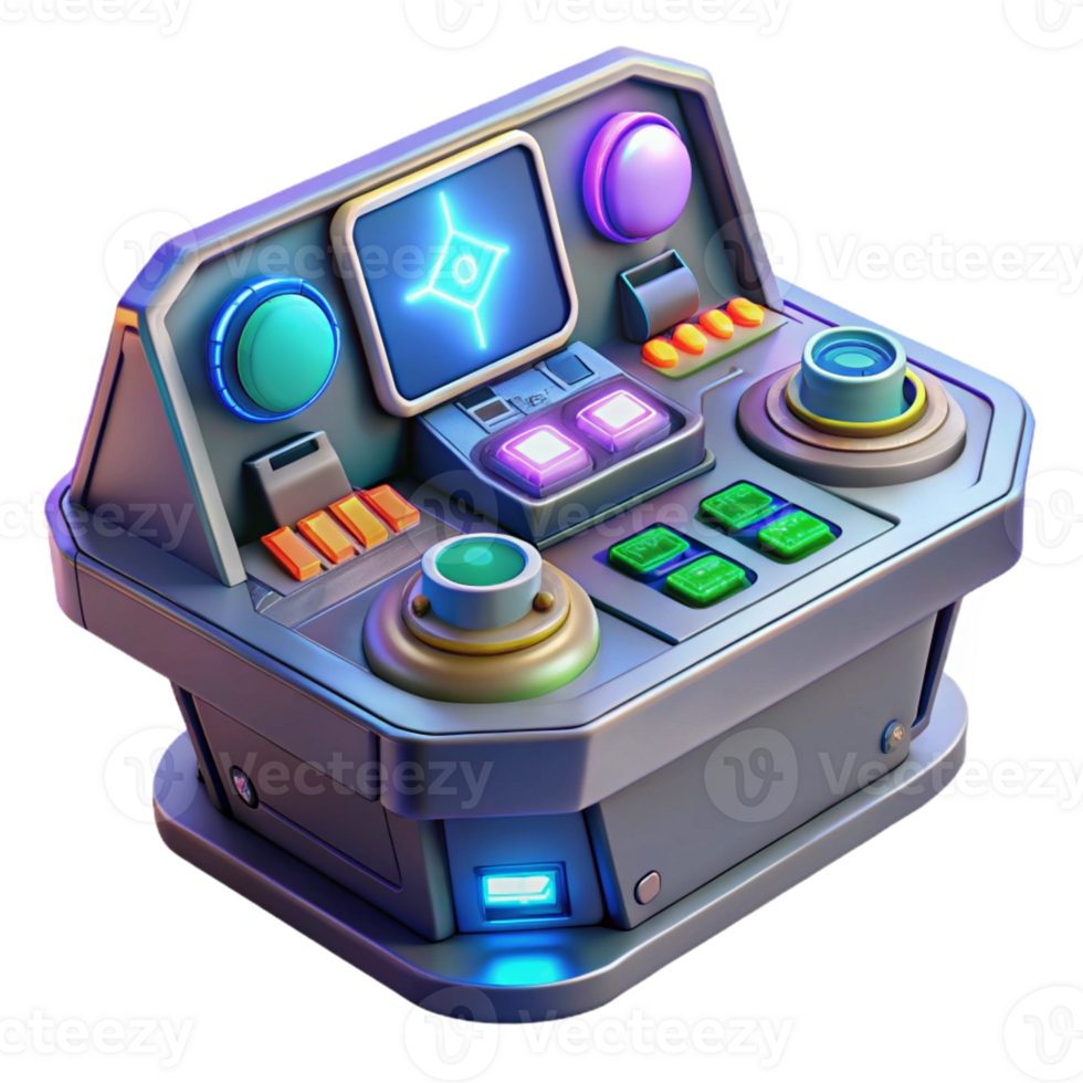 stunning vintage A futuristic control panel with glowing buttons and displays, complex and intricate, sci-fi style exclusive png