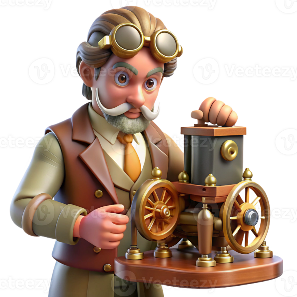 stunning minimalist A steampunk inventor, working on a complex machine, intricate details, workshop lighting, focused style exclusive png