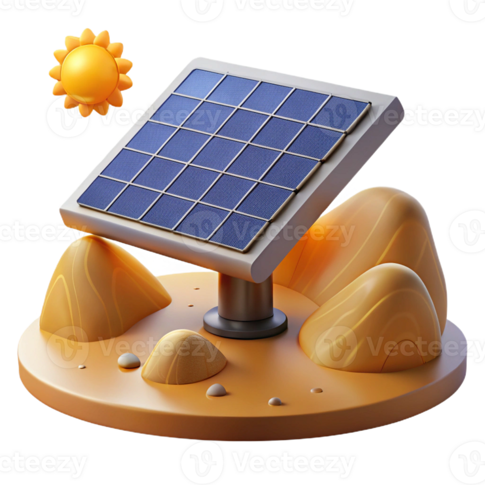 beautiful traditional A solar panel array absorbing sunlight in a desert landscape, bright, natural lighting, environmental style detailed png