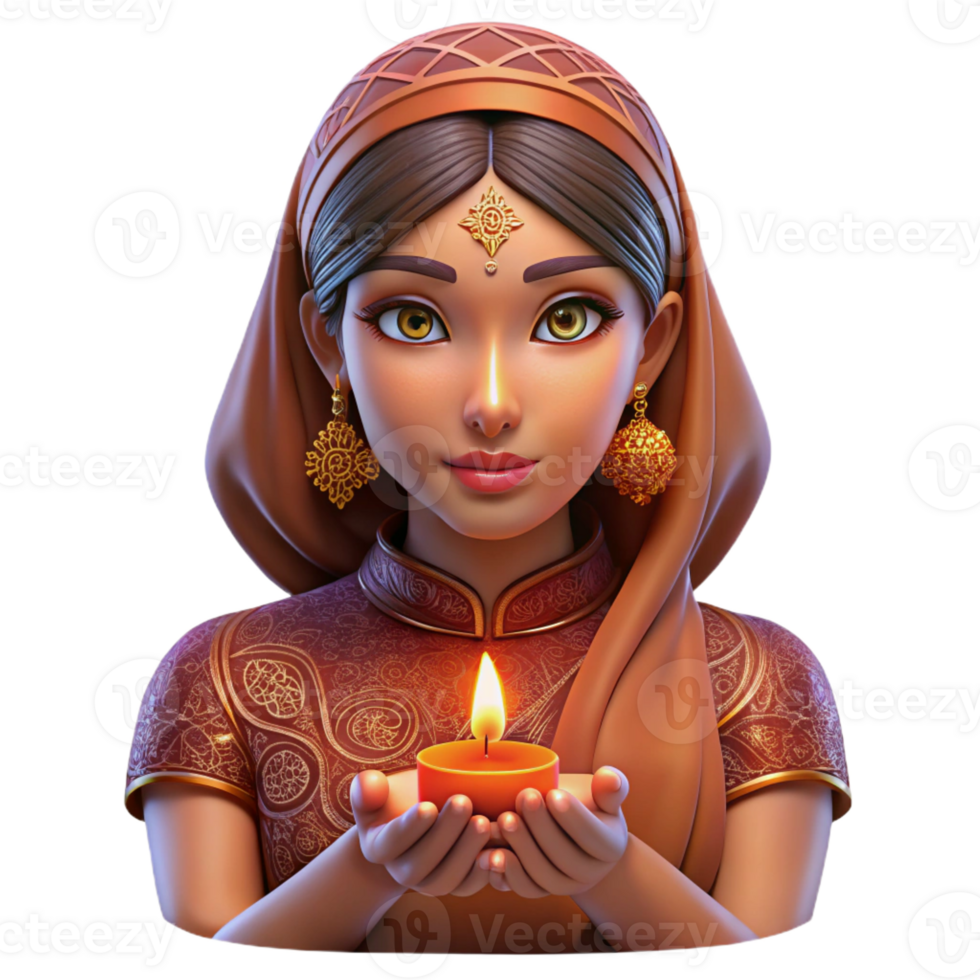 beautiful classic Portrait of a woman with intricate henna designs on her hands and face, lit by warm candlelight, in a Middle Eastern art style exclusive png