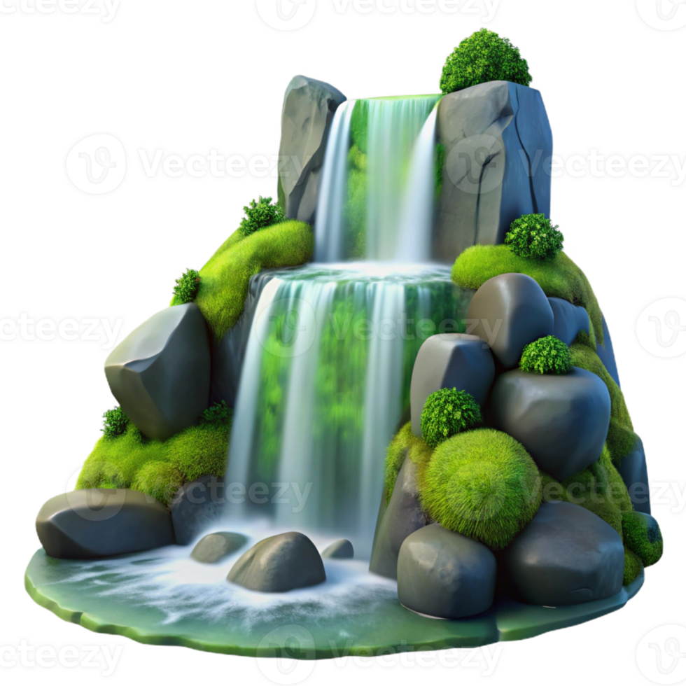 impressive classic A cascading waterfall flowing over smooth, mossy rocks, long exposure photography, serene lighting professional png